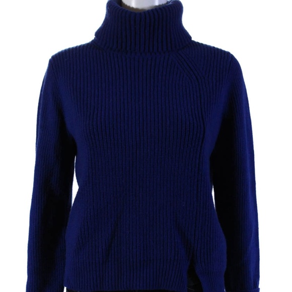 PROENZA SCHOULER Step Hem Ribbed Turtleneck Blue S